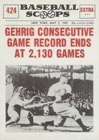 1961 Nu-Card Baseball Scoops #424 Gehrig Consecutive Game Record Ends Baseball Card