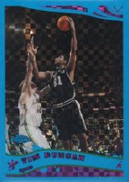 2005 Topps Chrome #13 Tim Duncan Blue Xfractor Basketball Card