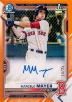 2021 Bowman Draft Chrome Draft Pick Autographs #CDAMM Marcelo Mayer Orange Refractor Baseball Card