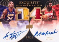2007 Upper Deck Exquisite Collection Dual Numbers Autograph Patch #EDNBM Kobe Bryant/Moses Malone Basketball Card