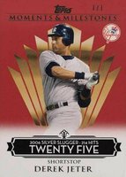 2008 Topps Moments & Milestones #57 Derek Jeter Hits 214-Twenty Five-Red 1/1 Baseball Card