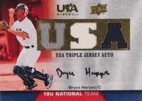 2009 Upper Deck USA Baseball 18U National Team Triple Jersey Autographs #BH Bryce Harper Baseball Card