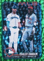2024 Topps Update #US238 Elly de La Cruz/Julio Rodriguez Green Crackle Foil Board Baseball Card
