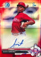 2017 Bowman Chrome Prospect Autograph #SS Sixto Sanchez Red Refractor Baseball Card