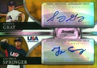 2010 Bowman Sterling USA Dual Autographs #13 George Springer/Sonny Gray Gold Refractor Baseball Card
