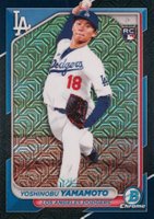 2024 Bowman Mega Box Chrome #36 Yoshinobu Yamamoto Navy Refractor Baseball Card
