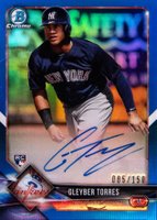 2018 Bowman Chrome Rookie Autograph #BCRAGT Gleyber Torres Blue Refractor Baseball Card