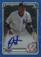2020 Bowman Chrome Prospect Autographs #CPAOP Oswald Peraza Blue Refractor Baseball Card