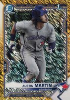 2021 Bowman Chrome Prospects #BCP87 Austin Martin Gold Shimmer Refractor Baseball Card