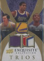 2007 Upper Deck Exquisite Collection Trios Patches #BWJ Kobe Bryant/Jerry West/Magic Johnson Gold Basketball Card