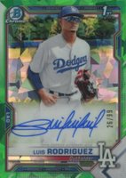 2021 Bowman Chrome Prospect Autographs #CPALR Luis Rodriguez Green Atomic Refractor Baseball Card