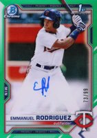 2021 Bowman Chrome Prospect Autographs #CPAERO Emmanuel Rodriguez Green Refractor Baseball Card
