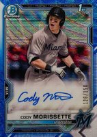 2021 Bowman Draft Chrome Draft Pick Autographs #CDACMO Cody Morissette Blue Wave Refractor Baseball Card