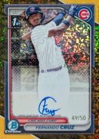 2024 Bowman Chrome Prospect Autographs #CPAFC Fernando Cruz Gold Mini Diamond Refractor Baseball Card