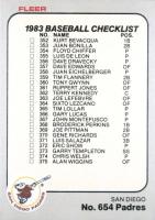 1983 Fleer #654 Checklist (352-399) Baseball Card