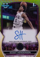 2022 Bowman Chrome University #102 Scoot Henderson Prospect Autograph-Yellow Refractor Basketball Card