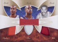 2006 Upper Deck Exquisite Collection Trios #MFF Stephon Marbury/Steve Francis/Walt Frazier Gold Basketball Card