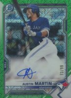 2021 Bowman Mega Box Chrome Autographs #BMAAM Austin Martin Green Refractor Baseball Card