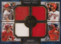 2019 Topps Museum Collection Four-Player Primary Pieces Quad Relics #TPOU Albert Pujols/Justin Upton/Mike Trout/Shohei Ohtani Gold Baseball Card