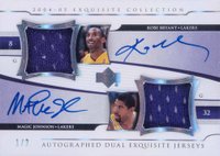 2004 Upper Deck Exquisite Collection Extra Exquisite Jerseys Autographs #A2E-BJ Kobe Bryant/Magic Johnson Basketball Card