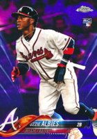 2018 Topps Chrome #72 Ozzie Albies White Jersey-Purple Refractor Baseball Card