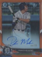 2018 Bowman Draft Chrome Draft Picks Autographs #CDAPM Parker Meadows Orange Refractor Baseball Card