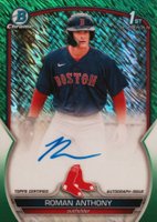 2023 Bowman Chrome Prospect Autographs #CPARA Roman Anthony Green Shimmer Baseball Card