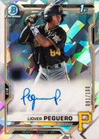 2021 Bowman Chrome Prospect Autographs #CPALP Liover Peguero Atomic Refractor Baseball Card