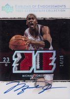 2003 UD Exquisite Collection Emblems of Endorsements #EM-MJ Michael Jordan Basketball Card