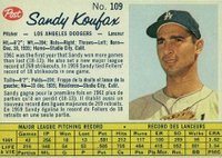 1962 Post Canadian #109 Sandy Koufax Hand Cut Baseball Card
