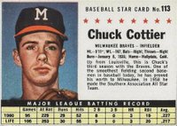 1961 Post Cereal #113 Chuck Cottier Hand Cut Baseball Card