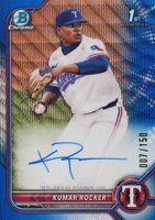 2022 Bowman Draft Chrome Draft Pick Autographs #CDAKR Kumar Rocker Blue Wave Refractor Baseball Card