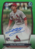 2023 Bowman Chrome Rookie Autographs #CRANG Nolan Gorman Green Refractor Baseball Card