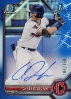 2022 Bowman Draft Chrome Draft Pick Autographs #CDACD Chase Delauter Blue Refractor Baseball Card