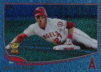 2013 Topps #27 Mike Trout Sliding-Silver Slate Blue Sparkle Baseball Card