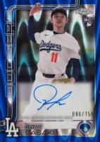 2025 Topps Chrome Rookie Autographs #RAROKI Roki Sasaki Blue Raywave Baseball Card