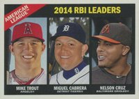 2015 Topps Heritage  #220 Miguel Cabrera/Mike Trout/Nelson Cruz Gum Damage Back Baseball Card