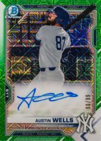2021 Bowman Mega Box Chrome Autographs #BMAAW Austin Wells Green Refractor Baseball Card
