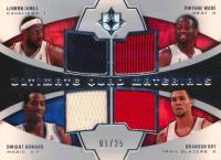 2007 Upper Deck Ultimate Collection Ultimate Quad Materials #JWHR Brandon Roy/Dwight Howard/Dwyane Wade/LeBron James Basketball Card