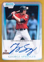 2011 Bowman Chrome Draft Prospect Autographs #GS George Springer Gold Refractor Baseball Card