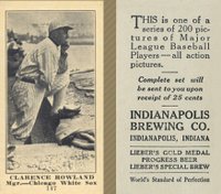 1916 Indianapolis Brewing #147 Clarence Rowland Baseball Card