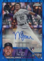 2023 Topps Chrome Update Autograph #ACNJ Nolan Jones Blue Raywave Baseball Card