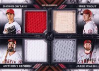 2022 Topps Museum Collection Four-Player Primary Pieces Quad Relics #OTRU Anthony Rendon/Jared Walsh/Mike Trout/Shohei Ohtani Baseball Card