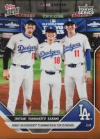 2025 Topps Now #7 Roki Sasaki/Shohei Ohtani/Yoshinobu Yamamoto Orange Foil Baseball Card
