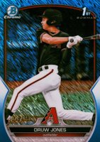 2023 Bowman Chrome Prospects #BCP25 Druw Jones Blue Shimmer Refractor Baseball Card