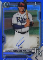 2021 Bowman Chrome Prospect Autographs #CPACC Carlos Colmenarez Blue Refractor Baseball Card