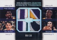 2003 Upper Deck Exquisite Collection Foursomes #JPSN Magic Johnson/Gary Payton/John Stockton/Steve Nash Basketball Card