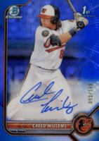 2022 Bowman Chrome Prospect Autographs #CPACW Creed Willems Blue Refractor Baseball Card