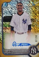 2022 Bowman Chrome Prospect Autographs #CPARA Roderick Arias Gold Shimmer Refractor Baseball Card
