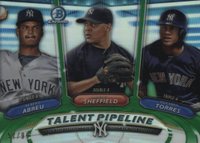 2018 Bowman Talent Pipeline Chrome #NYY Albert Abreu/Gleyber Torres/Justus Sheffield Green Refractor Baseball Card